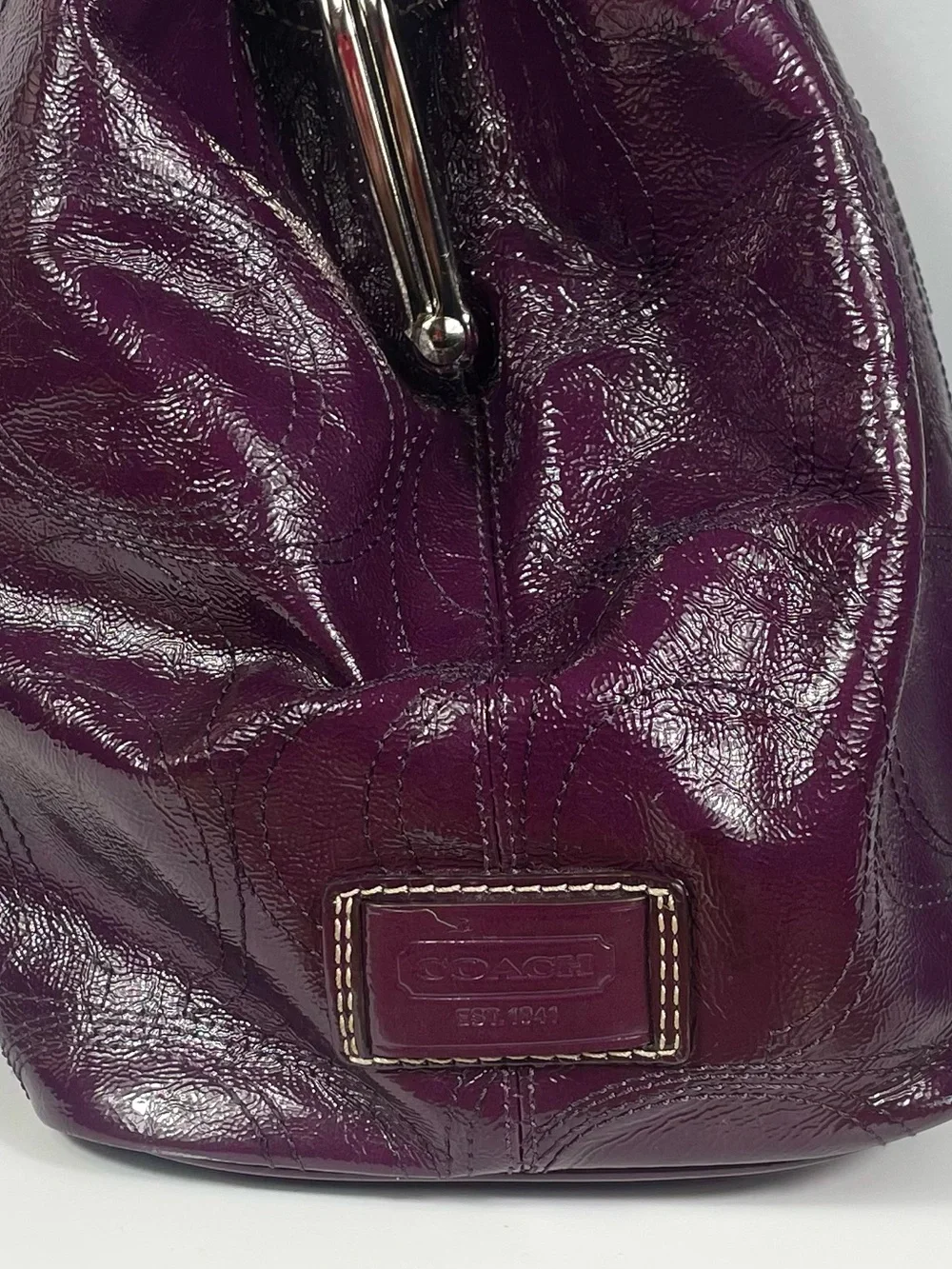 Coach Signature Stitch Plum Patent Leather Kiss-lock Carryall Y2K